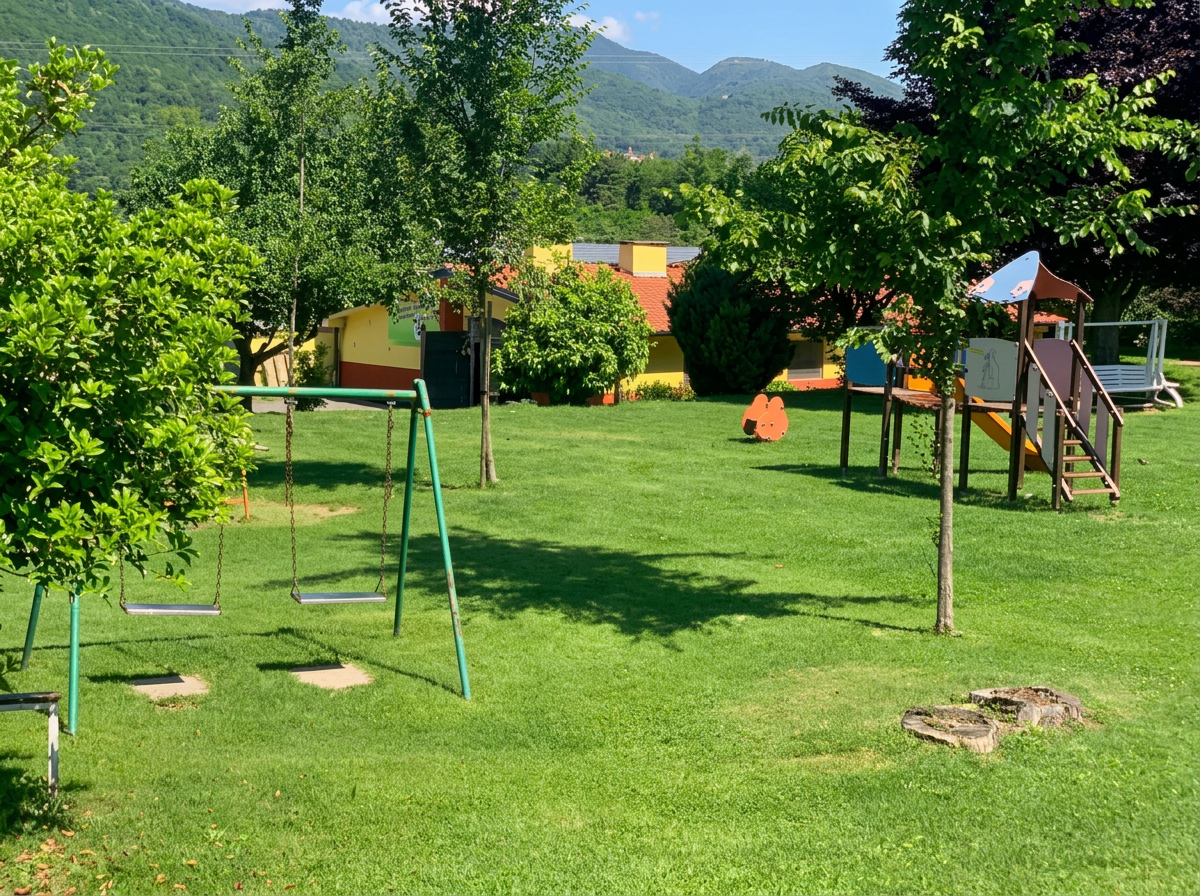 Le altalene e lo scivolo nel giardino della fattoria